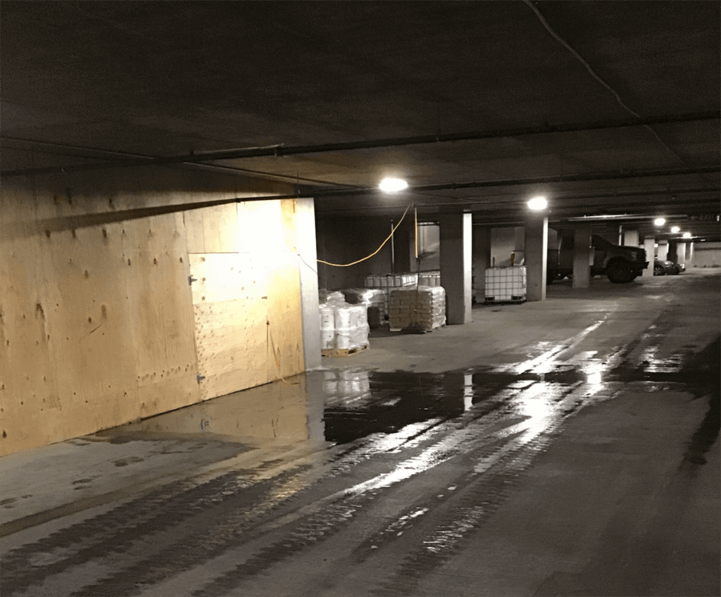 Heated storage built on-site and material laydown area to the right