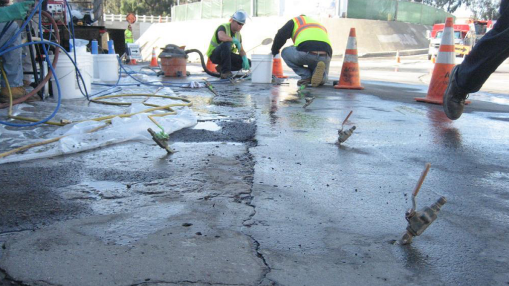 Joints and cracks were sealed with acrylate injection resin.
