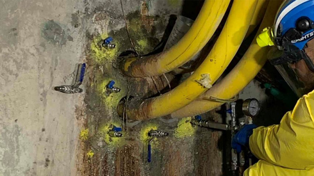 Grout injection at all problematic pipe sleeves