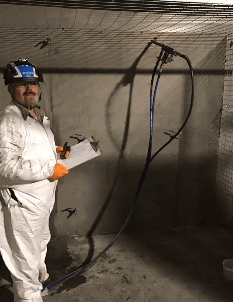 Grouting and documenting the amount of material pumped on a quality control sheet